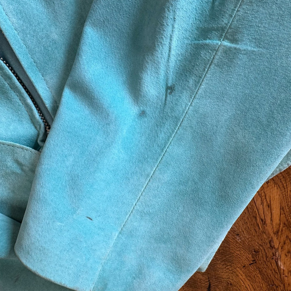 VTG Y2K Zip Front Suede Leather Jacket Women's XL Aqua Blue Saguaro Collared - Picture 5 of 8